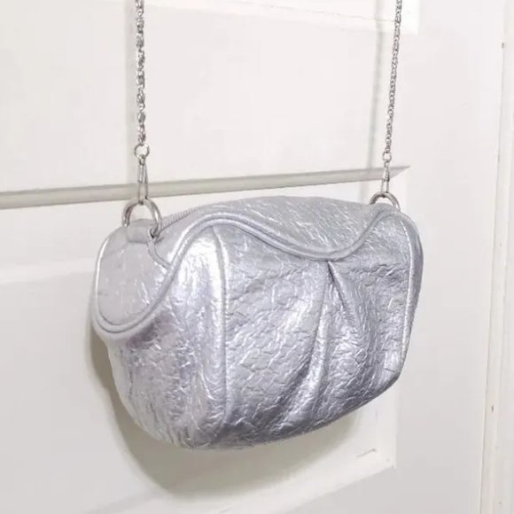 NEW Big Buddha SHINY Metallic SILVER Mini Crossbody Clutch Purse Rhinestone Zip - Picture 9 of 12
